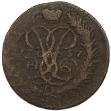 Монета 2 копейки 1757 года (аверс)