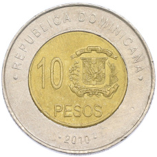 Монета 10 песо 2010 года Доминиканская республика (аверс)