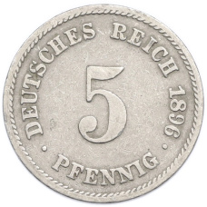 Монета 5 пфеннигов 1896 года F Германия (аверс)