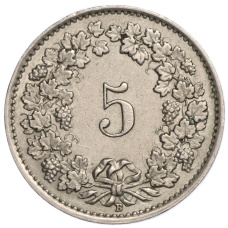 Монета 5 раппенов 1943 года Швейцария (реверс)