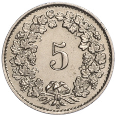 Монета 5 раппенов 1943 года Швейцария (реверс)