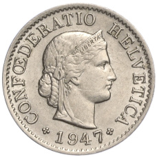 Монета 5 раппенов 1947 года Швейцария (аверс)