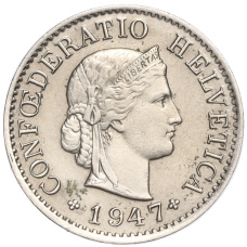 Монета 5 раппенов 1947 года Швейцария (аверс)