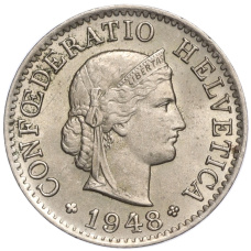 Монета 5 раппенов 1948 года Швейцария (аверс)