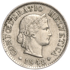 Монета 5 раппенов 1948 года Швейцария (аверс)