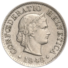 Монета 5 раппенов 1948 года Швейцария (аверс)