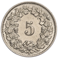 Монета 5 раппенов 1949 года Швейцария (реверс)
