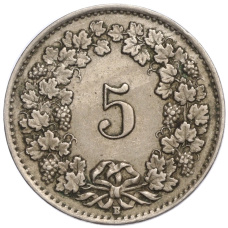 Монета 5 раппенов 1921 года Швейцария (реверс)