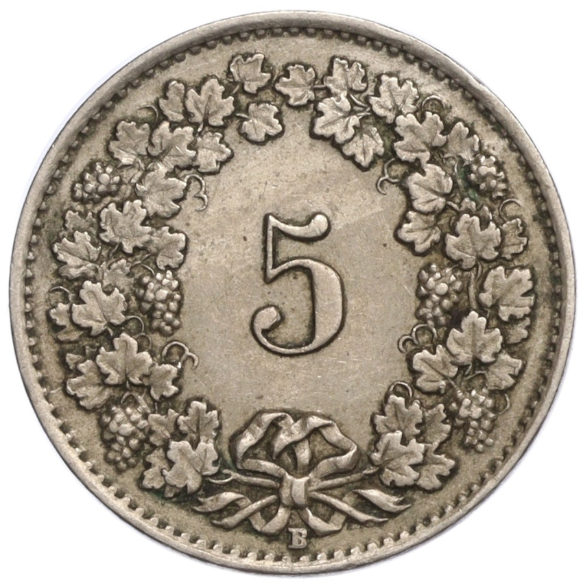 5 раппенов 1921 года Швейцария (вид 2)
