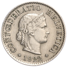 Монета 5 раппенов 1922 года Швейцария (аверс)