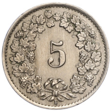 Монета 5 раппенов 1922 года Швейцария (реверс)