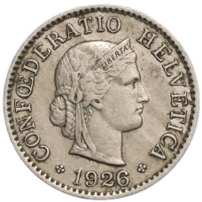 Монета 5 раппенов 1926 года Швейцария (аверс)