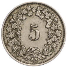 Монета 5 раппенов 1926 года Швейцария (реверс)