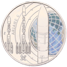 Монета 5 евро 2026 года A Германия «Исследование космоса — Ариан 6» (аверс)