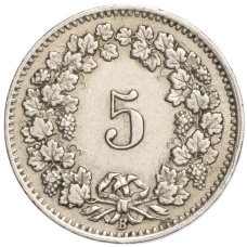 Монета 5 раппенов 1907 года Швейцария (реверс)