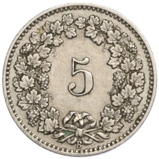 Монета 5 раппенов 1901 года Швейцария (реверс)