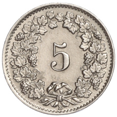 Монета 5 раппенов 1940 года Швейцария (реверс)