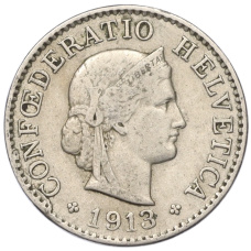 Монета 5 раппенов 1913 года Швейцария (аверс)