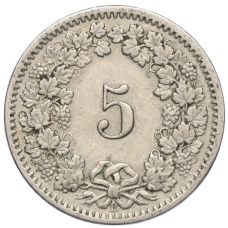 Монета 5 раппенов 1913 года Швейцария (реверс)