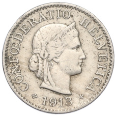 Монета 5 раппенов 1913 года Швейцария (аверс)