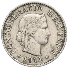 Монета 5 раппенов 1914 года Швейцария (аверс)
