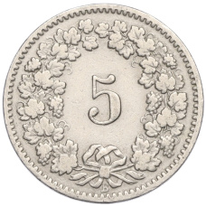 Монета 5 раппенов 1914 года Швейцария (реверс)