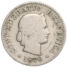 Монета 5 раппенов 1879 года Швейцария (аверс)