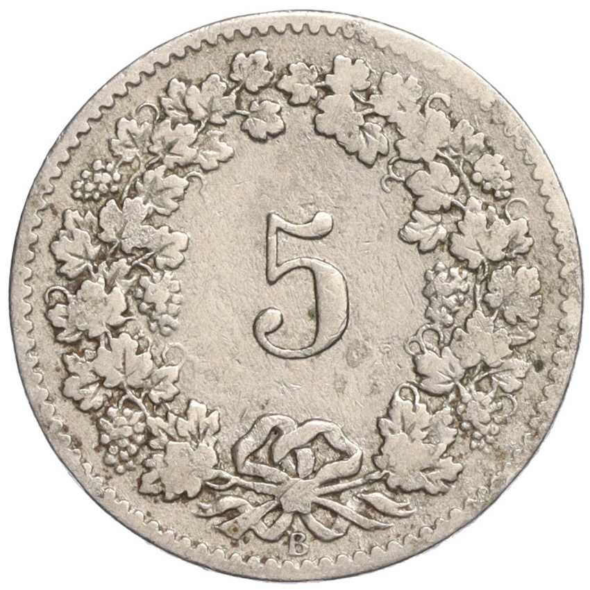 5 раппенов 1879 года Швейцария (вид 2)