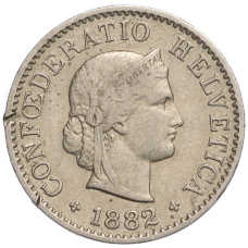 Монета 5 раппенов 1882 года Швейцария (аверс)