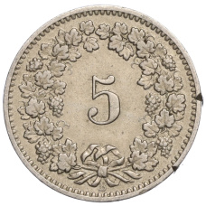 Монета 5 раппенов 1882 года Швейцария (реверс)
