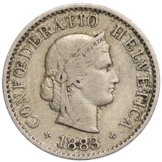 Монета 5 раппенов 1883 года Швейцария (аверс)