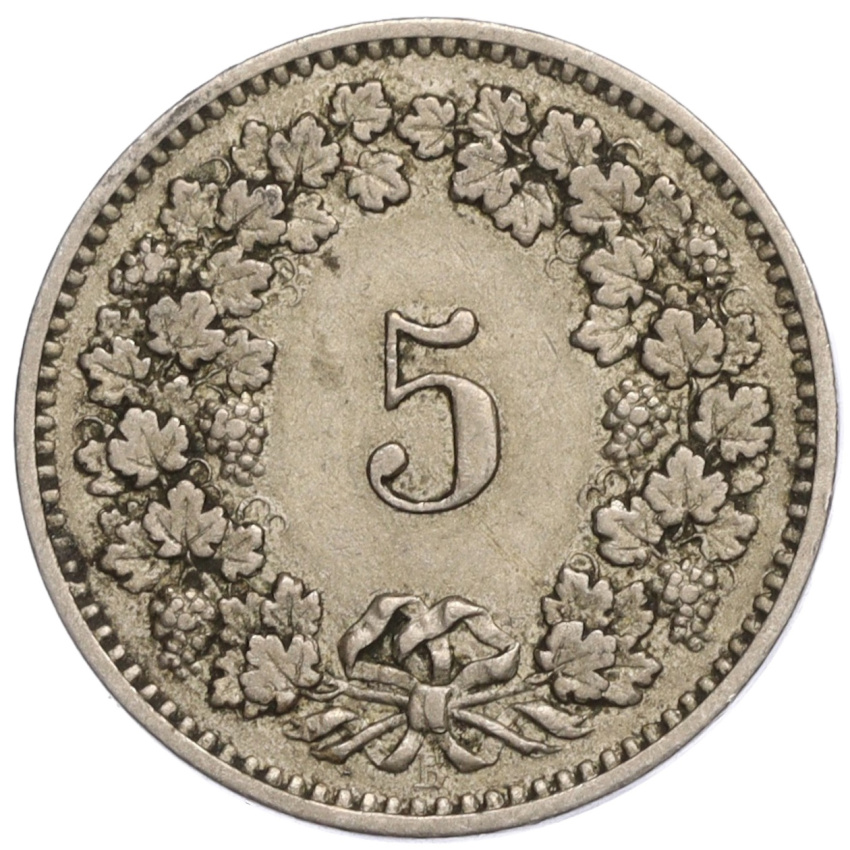 5 раппенов 1883 года Швейцария (вид 2)