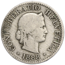 Монета 5 раппенов 1888 года Швейцария (аверс)