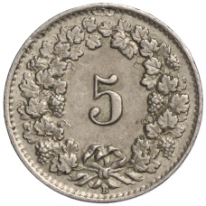 Монета 5 раппенов 1940 года Швейцария (реверс)