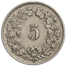 Монета 5 раппенов 1940 года Швейцария (реверс)