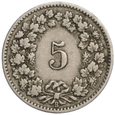 Монета 5 раппенов 1904 года Швейцария (реверс)