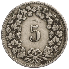 Монета 5 раппенов 1904 года Швейцария (реверс)