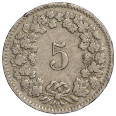 Монета 5 раппенов 1901 года Швейцария (реверс)