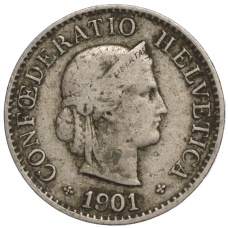 Монета 5 раппенов 1901 года Швейцария (аверс)