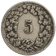 Монета 5 раппенов 1902 года Швейцария (реверс)