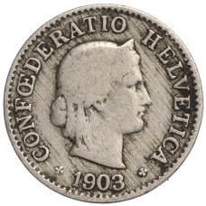 Монета 5 раппенов 1903 года Швейцария (аверс)