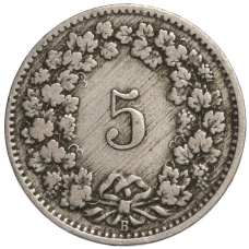 Монета 5 раппенов 1903 года Швейцария (реверс)