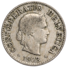 Монета 5 раппенов 1903 года Швейцария (аверс)