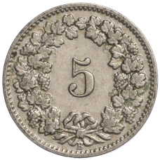 Монета 5 раппенов 1903 года Швейцария (реверс)