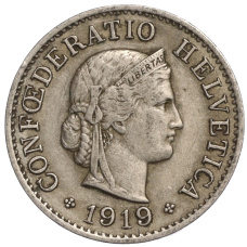 Монета 5 раппенов 1919 года Швейцария (аверс)