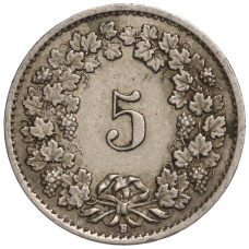 Монета 5 раппенов 1919 года Швейцария (реверс)