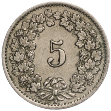 Монета 5 раппенов 1919 года Швейцария (реверс)