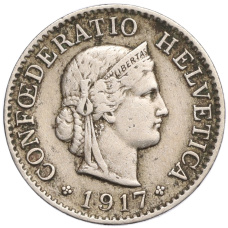 Монета 5 раппенов 1917 года Швейцария (аверс)