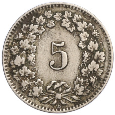 Монета 5 раппенов 1917 года Швейцария (реверс)