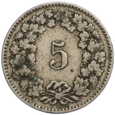 Монета 5 раппенов 1917 года Швейцария (реверс)